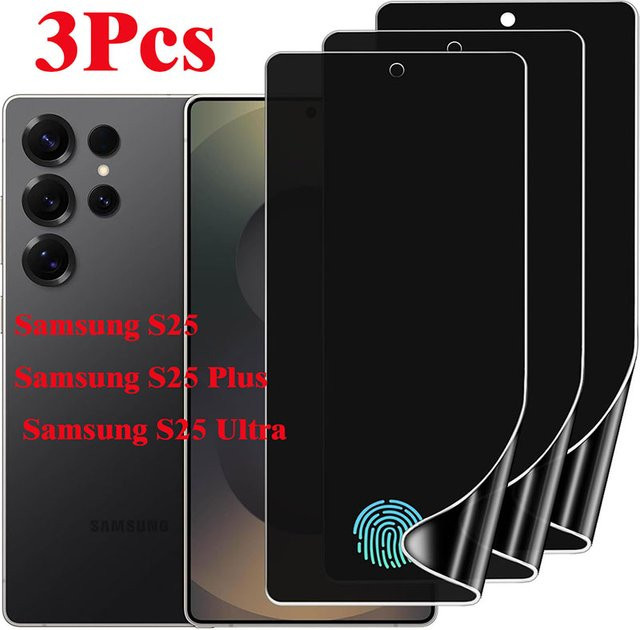 3er Pack Privatsphäre Hydrogel Displayschutzfolie für Samsung Galaxy S25 Plus und S25 Ultra mit Fingerabdruck-Entriegelung - Bild 1