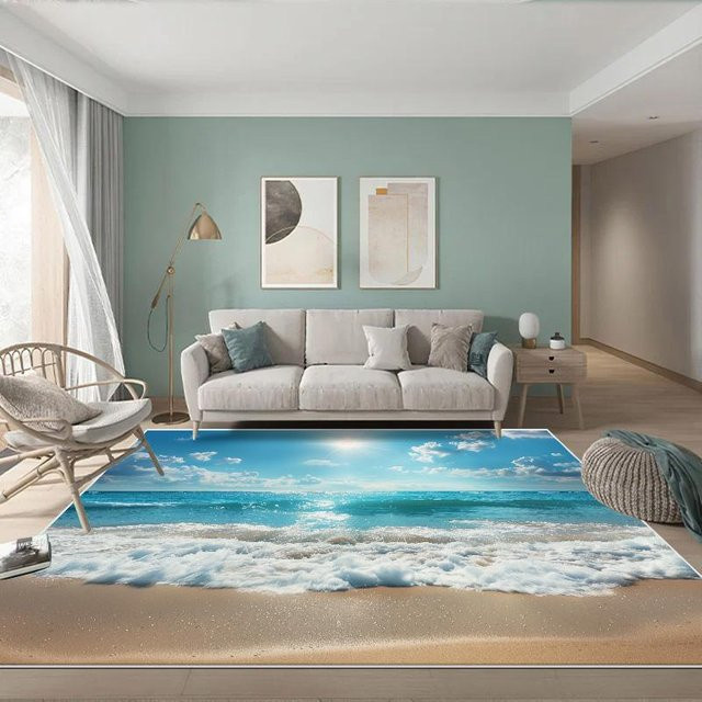 JGJG 3D Meereswelle Teppich in Blau, rutschfeste und waschbare Bodenmatte für Wohnzimmer, Kinderzimmer oder Schlafzimmer, B/T: 80 x 160 cm - Bild 1