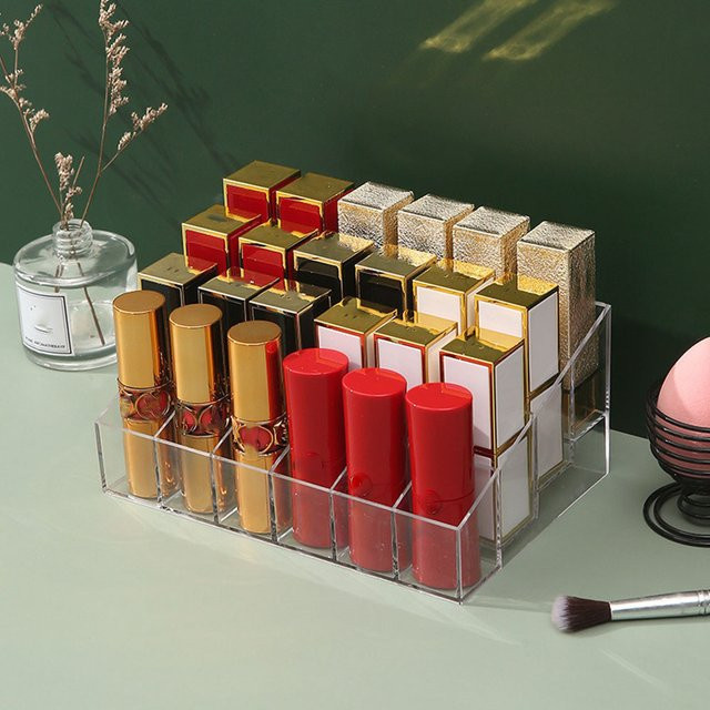 Kosmetik Organizer aus Acryl mit 24 Fächern für Lippenstift und Nagellack, transparent, B/T/H: 15,0 x 10,5 x 1,0 cm - Bild 1