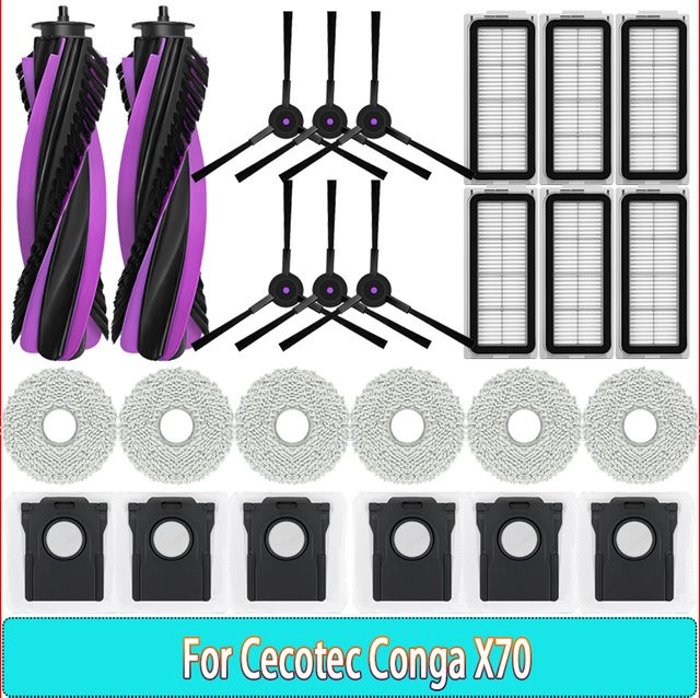 OSSIEAO Ersatzteil-Set für Cecotec Conga X70, Deerma X80 und JONR T5 Pro Gen 2 Staubsauger mit Hauptbürste, Seitenbürsten, Staubbeuteln, Filtern und Wischtüchern in Multicolor - Bild 1