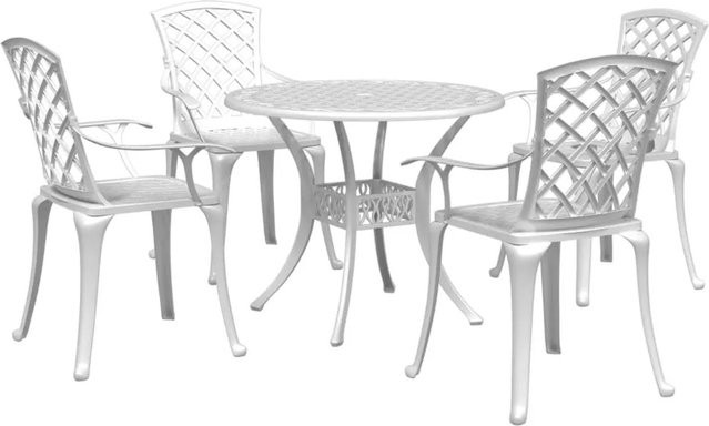 vidaXL 5-teilige Garten-Essgruppe aus Aluminium-Druckguss in Weiß für Terrasse und Veranda - Bild 1
