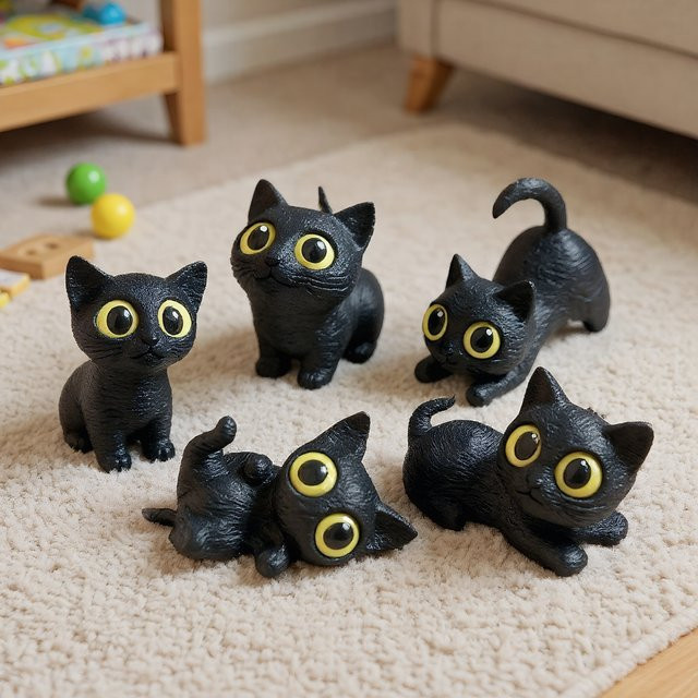 5er-Set Syxing Katzen-Dekofiguren in Weiß, 3D-gedruckte Mini-Katzen-Statuen aus Kunststoff für Desktop und Wohnzimmer - Bild 1