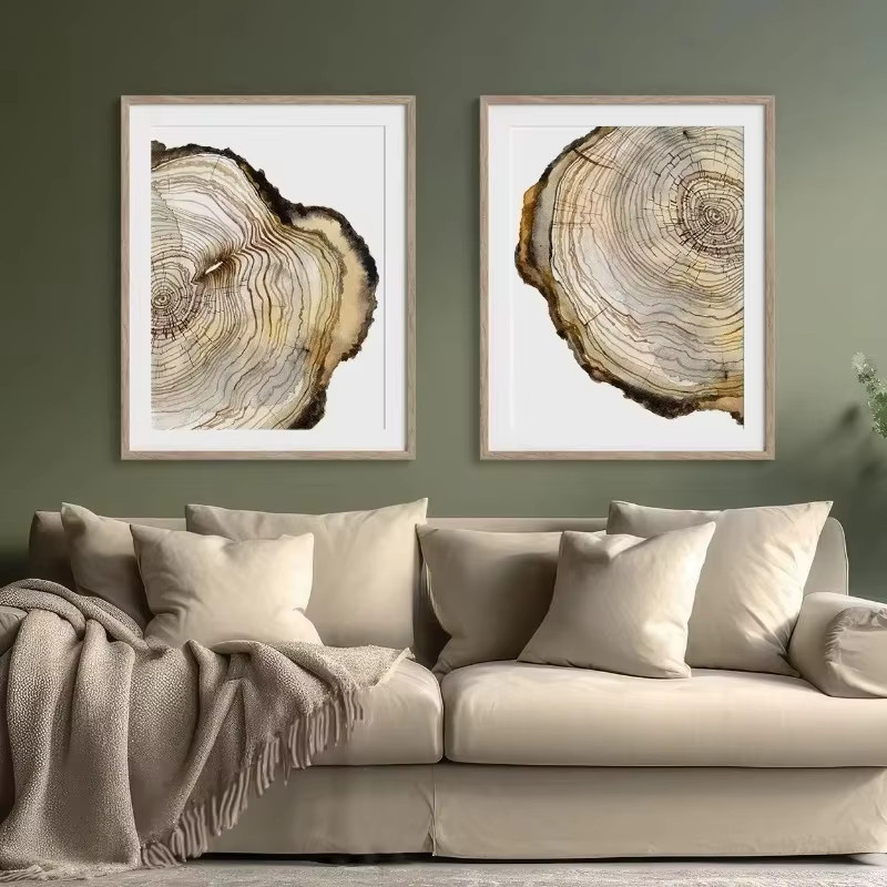 AZNM Moderne Natur-Wandkunst Baumring-Holzscheit-Leinwandgemälde in Braun - Bild 2