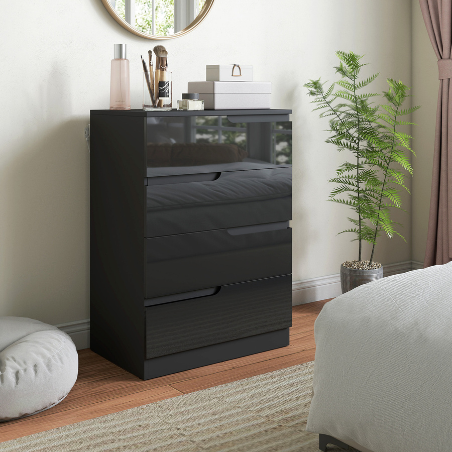 HOMCOM Kommode mit 4 Schubladen in Schwarz Hochglanz, moderne Kommode für Schlafzimmer, Wohnzimmer oder Flur, B/T/H: 60 x 40 x 85 cm - Bild 2