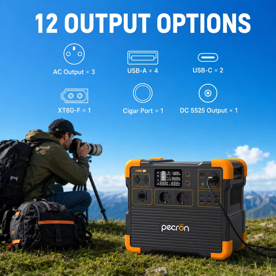 Pecron E2400 Tragbare Powerstation mit LFP Akku, 2400W, 2048Wh Solargenerator in Schwarz mit WLAN und App-Steuerung - Bild 2