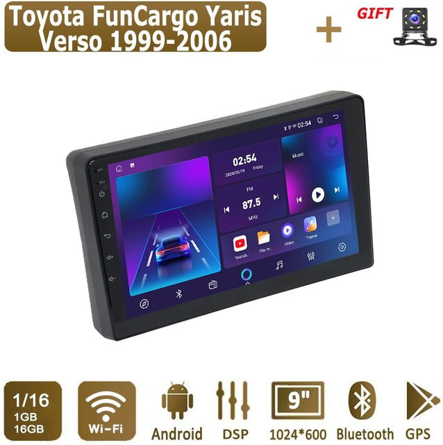 icreative Android-Autoradio für Toyota FunCargo Yaris Verso 1999-2006 mit GPS-Navigation, Bluetooth, WIFI und 1 GB + 16 GB Speicher in Grau - Bild 1