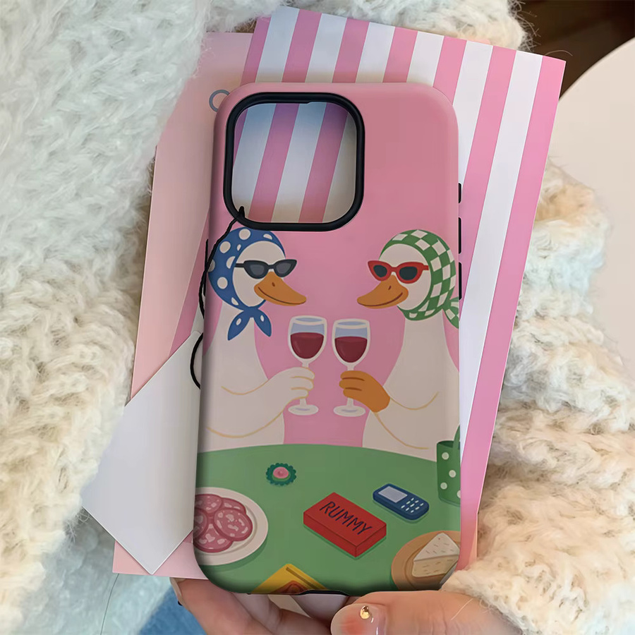 Potdemiel Handyhülle Chic Ducks Wine Night für iPhone 17 16 15 14 13 12 Pro Max Plus mit doppelschichtiger Rückseite - Bild 3