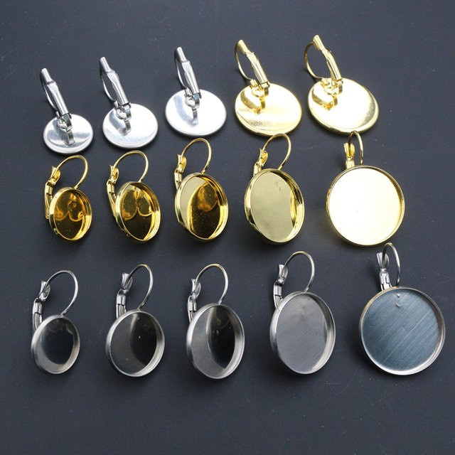 Wadsfred Ohrring Einstellung, Edelstahl, Cabochon, Französisch Hebel, 6-25mm - Bild 1
