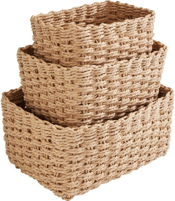 VBS Korb Set aus Seegras, rechteckig, beige, 3er-Set, B/H/T: 12,0 x 3,0 x 12,0 cm - Bild 1