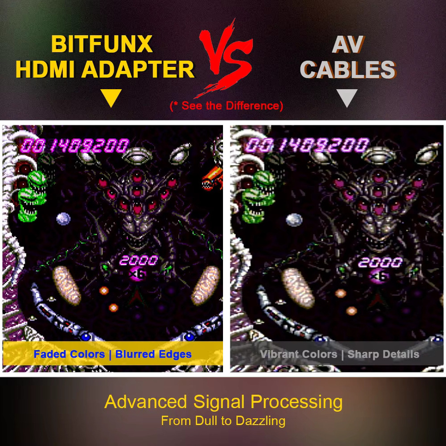 Bitfunx RGB zu 1080P Digitaler HDMI-Konverter Video-Audio-Adapter in Schwarz für PCE, PC Engine und Core Grafx Retro-Spielkonsolen mit 16:9/4:3 Schalter - Bild 4
