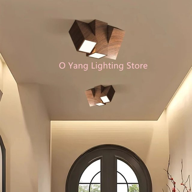 Rechteckige Holz-Deckenleuchte von JIANKEXING im Wabi-Sabi-Stil, Retro-Design in Braun mit warmweißem Licht für Flur und Eingangsbereich - Bild 1