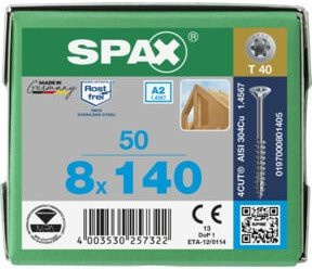 Spax Holzschraube T-Star plus Edelstahl A2 in Silber, Durchmesser: 8 mm, Länge: 140 mm, 50 Stück - Bild 2