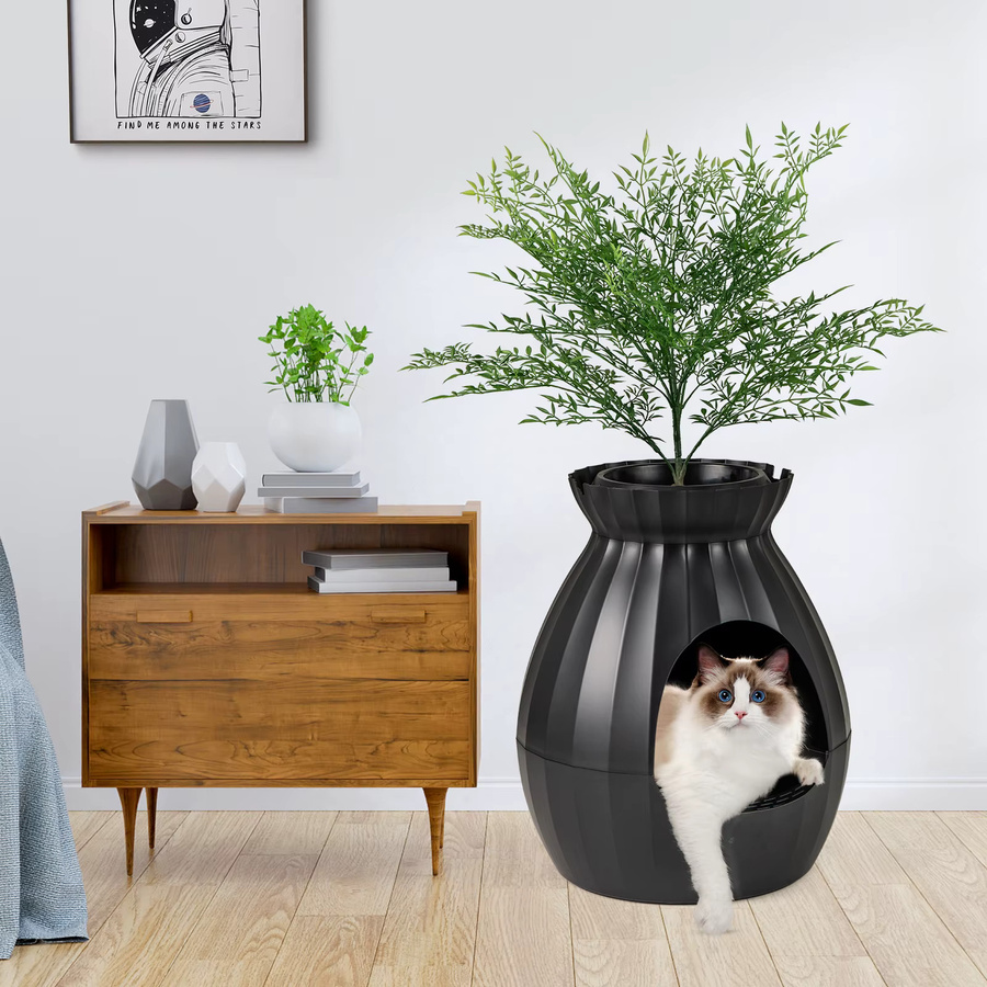 GOFLAME Katzenstreuschale im Blumentopf-Stil mit intelligenter Geruchsentfernung und Sterilisation, 63 l, Weiß oder Schwarz - Bild 2