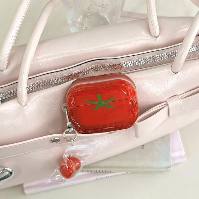 Transparente TPU-Schutzhülle mit Tomaten-Design für Apple AirPods 1., 2. oder 4. Generation, Farbe: Transparent/Rot - Bild 1