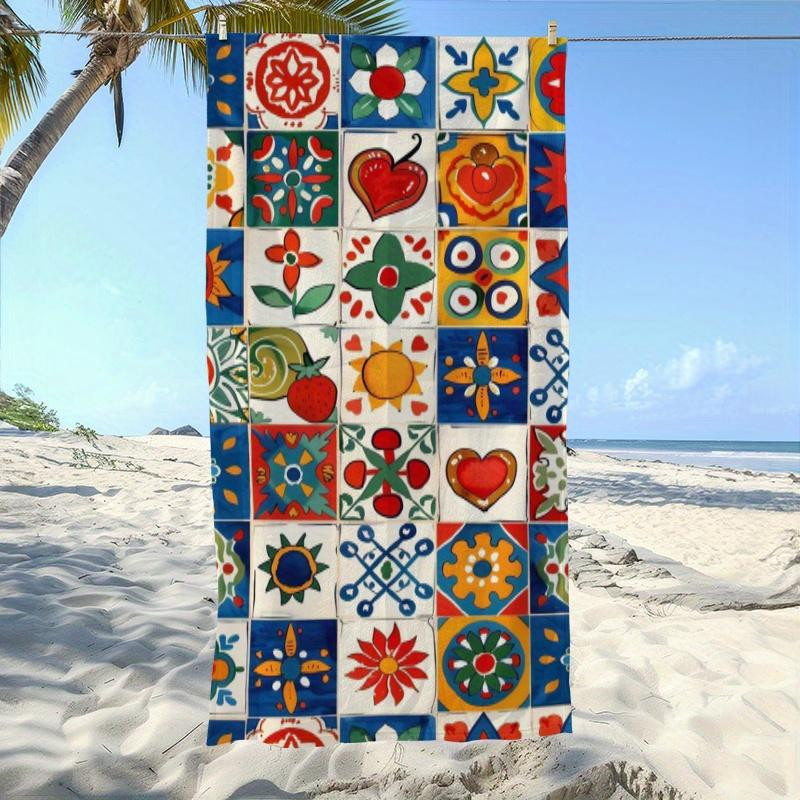 Dalangpa Bohemian Strandtuch mit Kachelmuster in Weiß und Multicolour, Winddicht und Sonnenschutz, Breite: 30 cm, Höhe: 60 cm - Bild 2