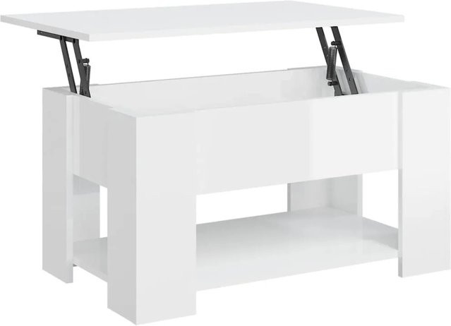 vidaXL Couchtisch in Hochglanz Weiß mit Lift-up-Funktion und höhenverstellbarer Platte, B/T/H: 79 x 49 x 41 cm - Bild 1