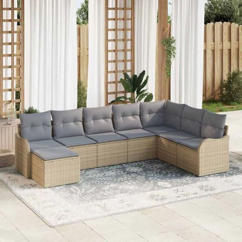 vidaXL Garten-Sofa-Set aus Poly-Rattan mit 8 Kissen in Beige und Hellgrau - Bild 1