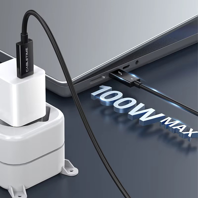 CABLETIME Thunderbolt 4 USB-C Kabel PD100W 8K 60Hz 40Gbps Schwarz - Bild 3