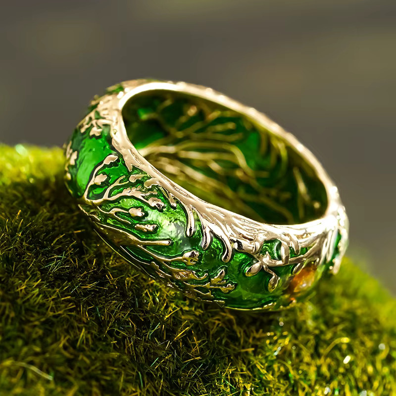 Huitan Damenring, Gold, Grüne Emaille, Damen - Bild 2