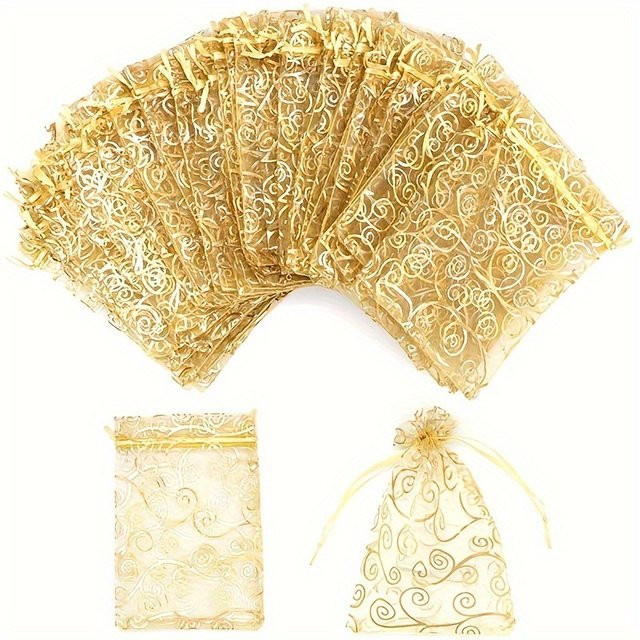 100 Stück Organza-Beutel mit Kordelzug in Gold zur Geschenkverpackung für Hochzeiten und Partys - Bild 1