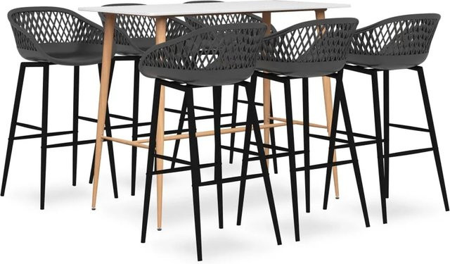 vidaXL 7-tlg. Bar-Set Modell 5 in Weiß und Grau mit Tisch und Stühlen - Bild 1