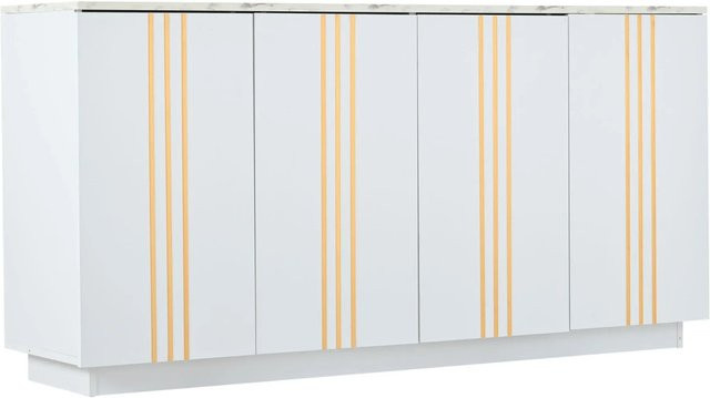 Merax Sideboard Modern Weiß Gold mit 4 Türen und Stauraum B/T/H: 140 x 35 x 70 cm - Bild 1