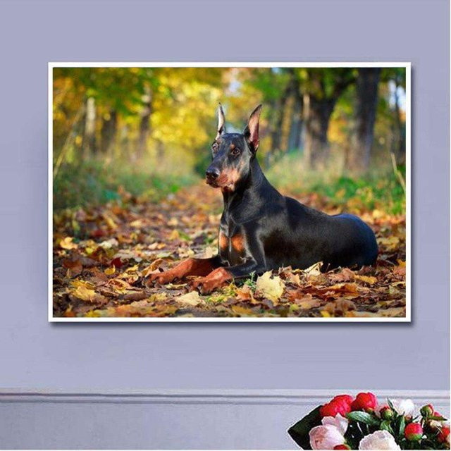FIYO 5D-DIY-Kristall-Diamant-Gemälde mit schwarzem Hund als moderne Wandkunst, Breite: 30 cm, Höhe: 20 cm - Bild 1