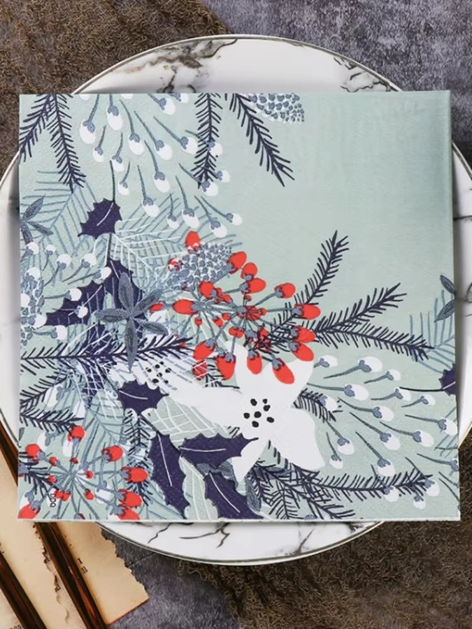 GUANYAO Weihnachts-Servietten mit botanischem Druck, 2-lagig, bunt, 20 Stück, B/T/H: 33 cm - Bild 6