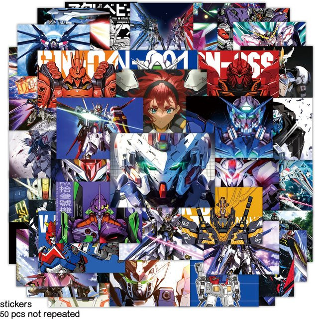 50 Stück Bandai Gundam Graffiti Aufkleber, wasserfeste HD Sticker in Multicolour für Handy, Laptop und Thermosflasche - Bild 1