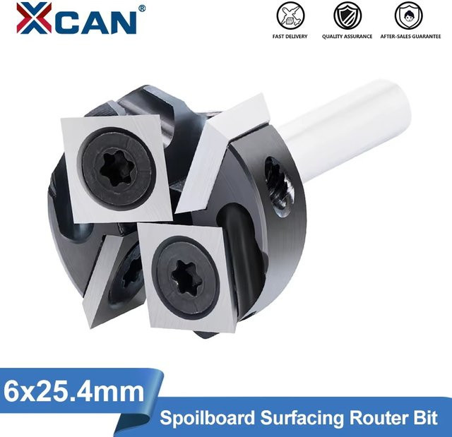 XCAN CNC Spoilboard Oberflächenfräser mit 6mm Schaftdurchmesser und Hartmetall-Einsatz in Silber - Bild 1