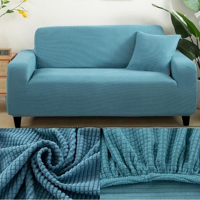 Elastischer Polarfleece Sofaüberwurf für 1-Sitzer, wasserabweisend und rutschfest, Blau, Breite: 130 cm - Bild 1