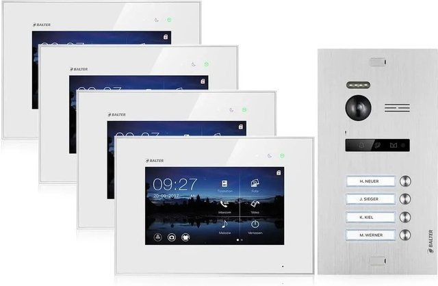 Balter EVO Video-Türsprechanlage für Vierfamilienhäuser mit 4x 7 Zoll Monitoren in Silber-Weiß - Bild 1