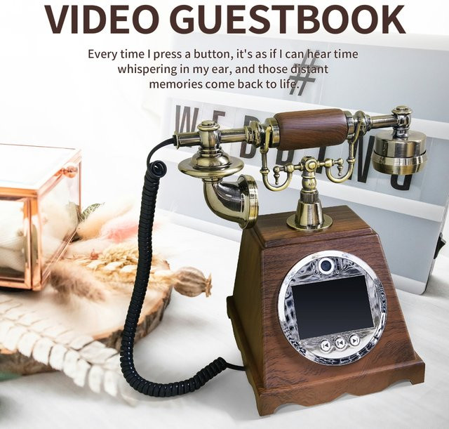 FEIYAQI 2K-Video-Gästebuch in Braun mit 8-MP-Kamera und 128-GB-Speicher für automatische HD-Aufzeichnungen und sofortige Fotoaufnahmen bei Hochzeiten, Geburtstagen und Events - Bild 1