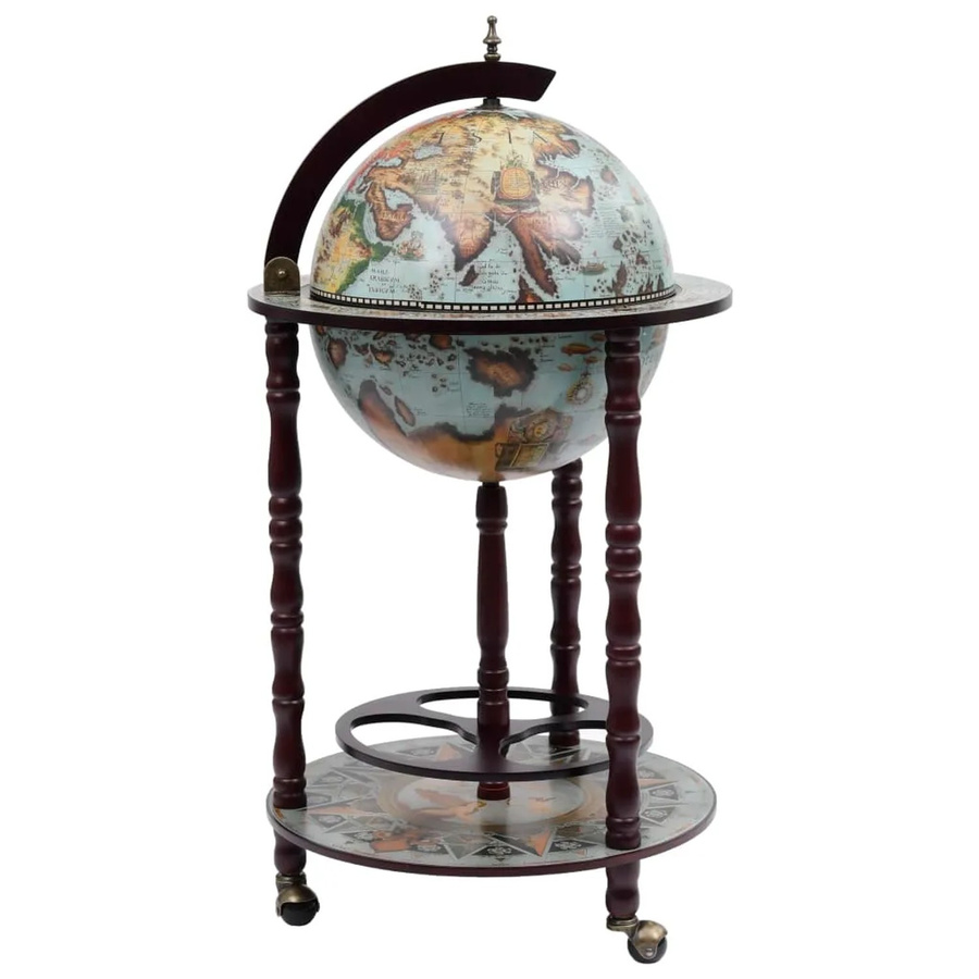vidaXL Globus-Bar mit Weltkarte und Flaschenregal aus Eukalyptusholz in Blau und Braun, B/T/H: 102 x 47 x 47 cm - Bild 2