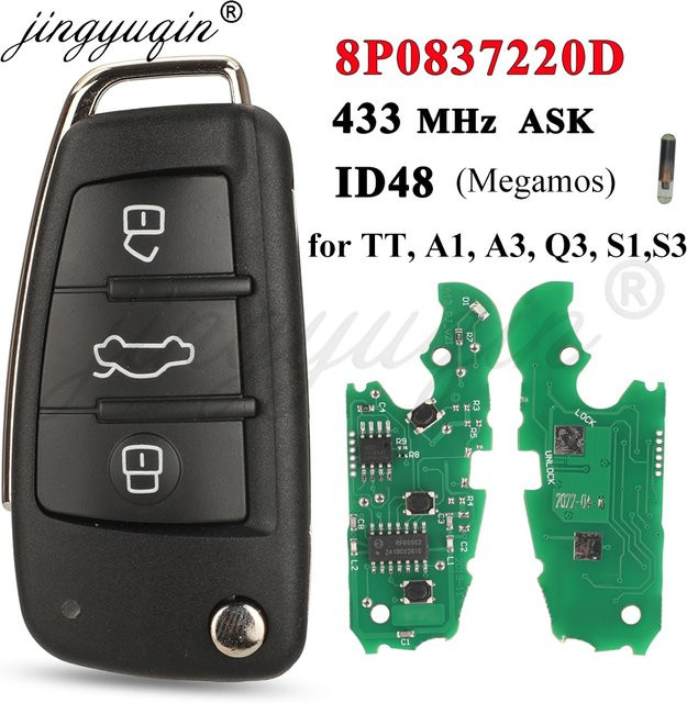 Jingyuqin Fernbedienung Autoschlüssel für Audi A1 A3 TT S1 S3 Q3, 433 MHz, ID48 Chip, Flip Schlüssel Fob in Schwarz - Bild 1