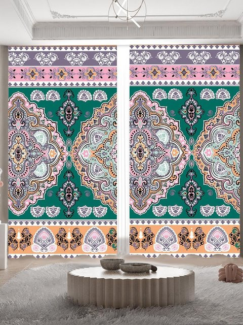 Yiran Furniture Afrikanische Böhmische Vorhänge mit geometrischem Print, halbtransparent, Mehrfarbig, B/H: 100 x 250 cm inklusive Haken - Bild 1