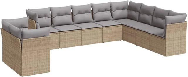 vidaXL 10-tlg Garten-Sofagarnitur aus Poly-Rattan in Beige mit Kissen und UV-beständigem Polyester - Bild 1