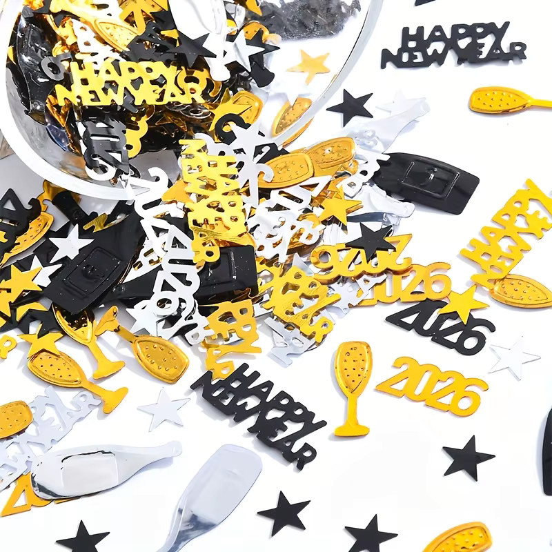 300 Stück Glitzer-Konfetti für Silvester 2026 in Gold und Schwarz mit Zahlen zur Partydekoration - Bild 6