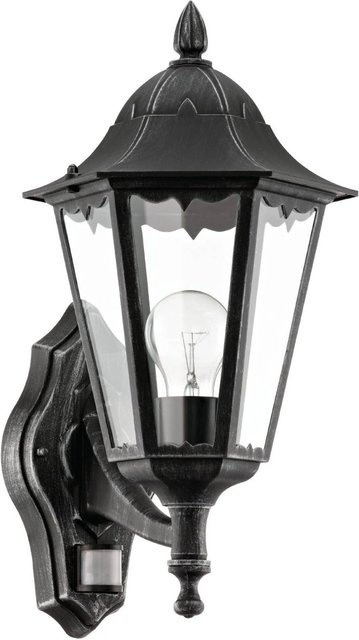 Eglo Außen-Wandleuchte Navedo im Laternen-Design mit Bewegungsmelder und Dämmerungssensor, Schwarz/Silber-Patina, Höhe: 42,5 cm, Tiefe: 20 cm - Bild 1