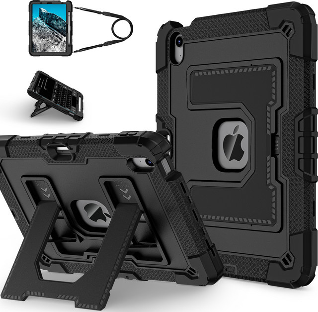 Robuste Hybrid-Schutzhülle für Apple iPad Air 11 und 13 (M4 2026), iPad 12. Generation, iPad Mini 6 und 7 mit Stifthalter und Ständer, Schwarz und Rot - Bild 1