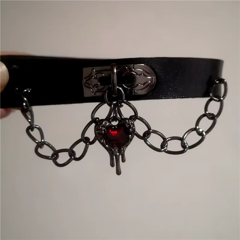 imixlot Halskette Leder, Rotes Herz Anhänger, Schwarz, Unisex - Bild 3