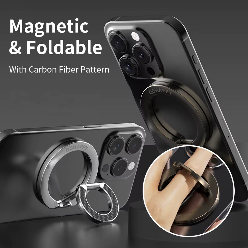 Doppelseitiger MagSafe-Handyständer in Silber: Magnetischer Handyring-Halter und faltbarer Griff für Samsung-Telefone - Bild 2