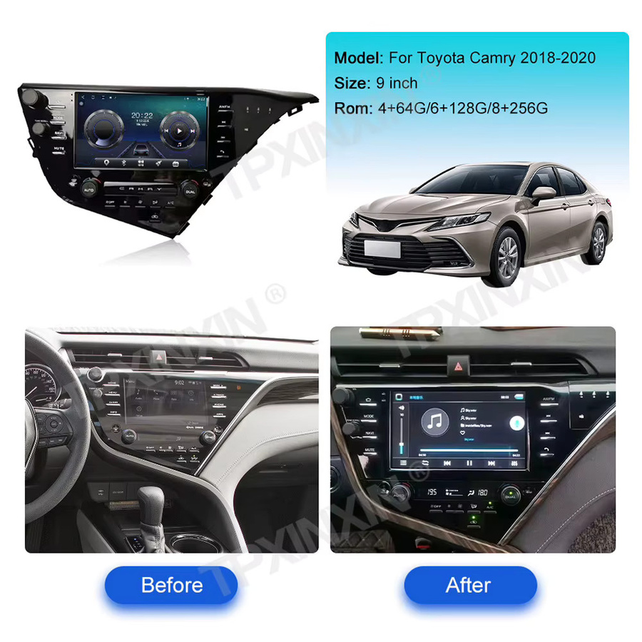 Aotsr Android 13 4K Multimedia Autoradio mit GPS und Carplay für Toyota Camry 2018 2019 2020, 9 Zoll, Schwarz - Bild 3