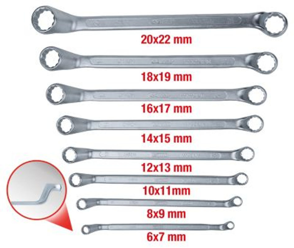 KS Tools Doppel-Ringschlüssel-Satz gekröpft, 8-teilig, Chrom-Vanadium, Silber, Schlüsselweite 6-22 mm - Bild 3