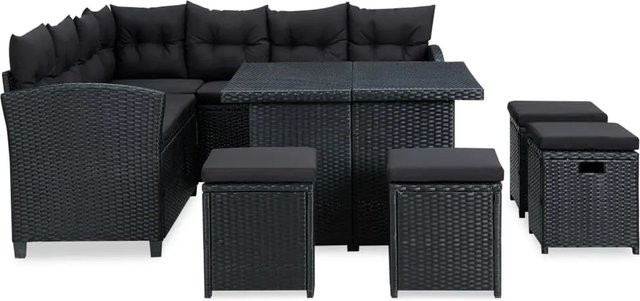vidaXL 6-tlg Garten-Lounge-Set in L-Form aus schwarzem PE-Rattan mit Polstern und Tisch - Bild 1