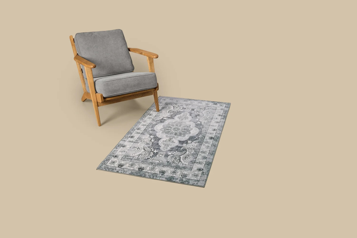 LIVARNO Teppich in Grau im Vintage-Design, rechteckig, B/T: 80 x 150 cm - Bild 2