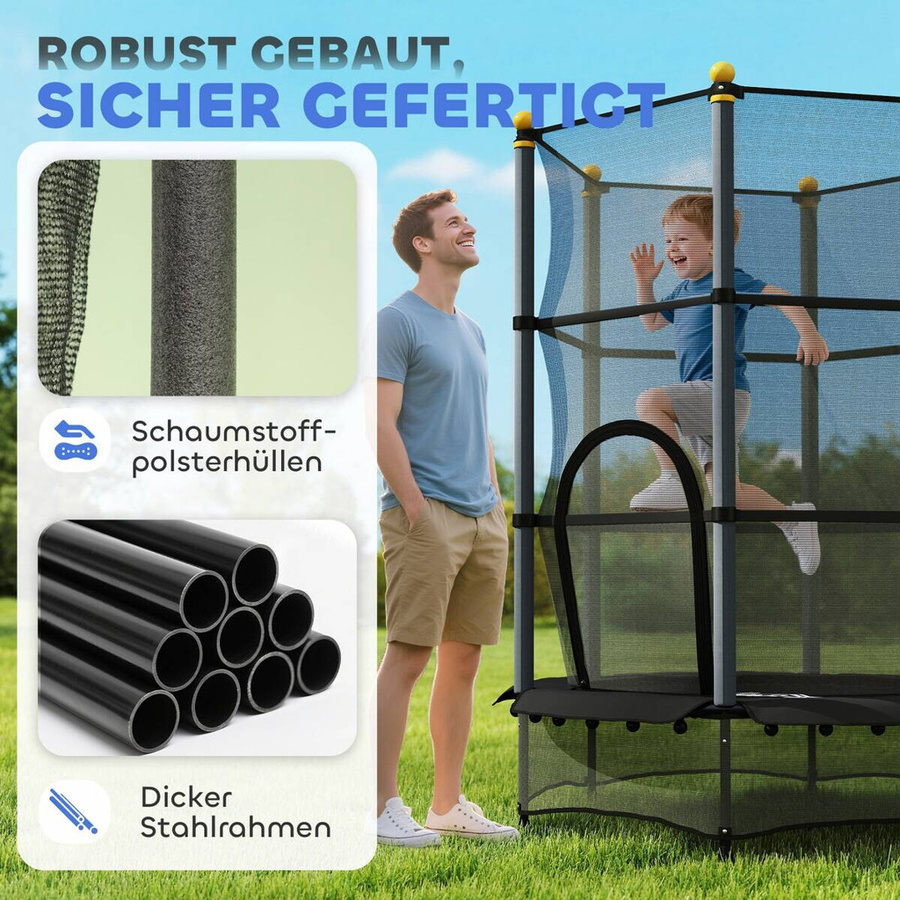 HOMCOM Kindertrampolin mit Sicherheitsnetz und Randabdeckung Schwarz 3-10 Jahre - Bild 5