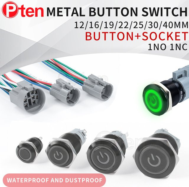 Husa Druckknopfschalter aus Metall mit LED-Licht und Draht, wasserdicht, Schwarz/Gelb, Momentan-Schalter für Auto und Motor - Bild 1