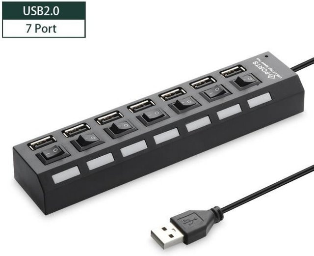 AIHONTAI USB 2.0 Hub mit 7 Ports in Schwarz - Bild 1
