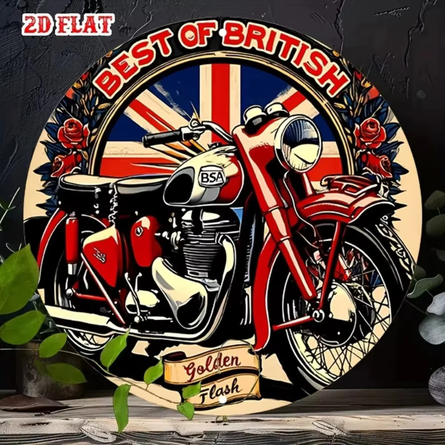 Vintage BSA Metallschild von CIFBUY mit Golden Flash und Union Jack Design in Gold und Multicolour, runde Wanddekoration, Durchmesser: 20 cm - Bild 3
